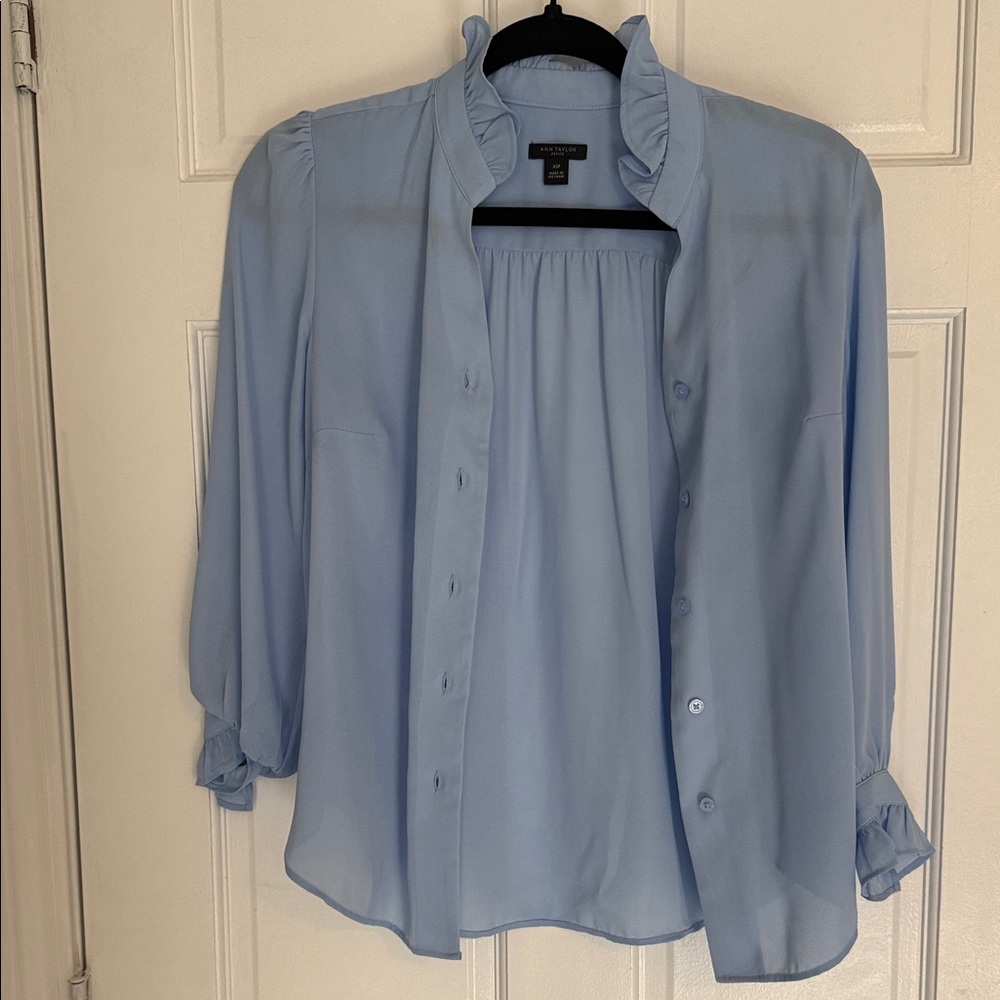 Ann Taylor Sky Blue Ruffle Blouse